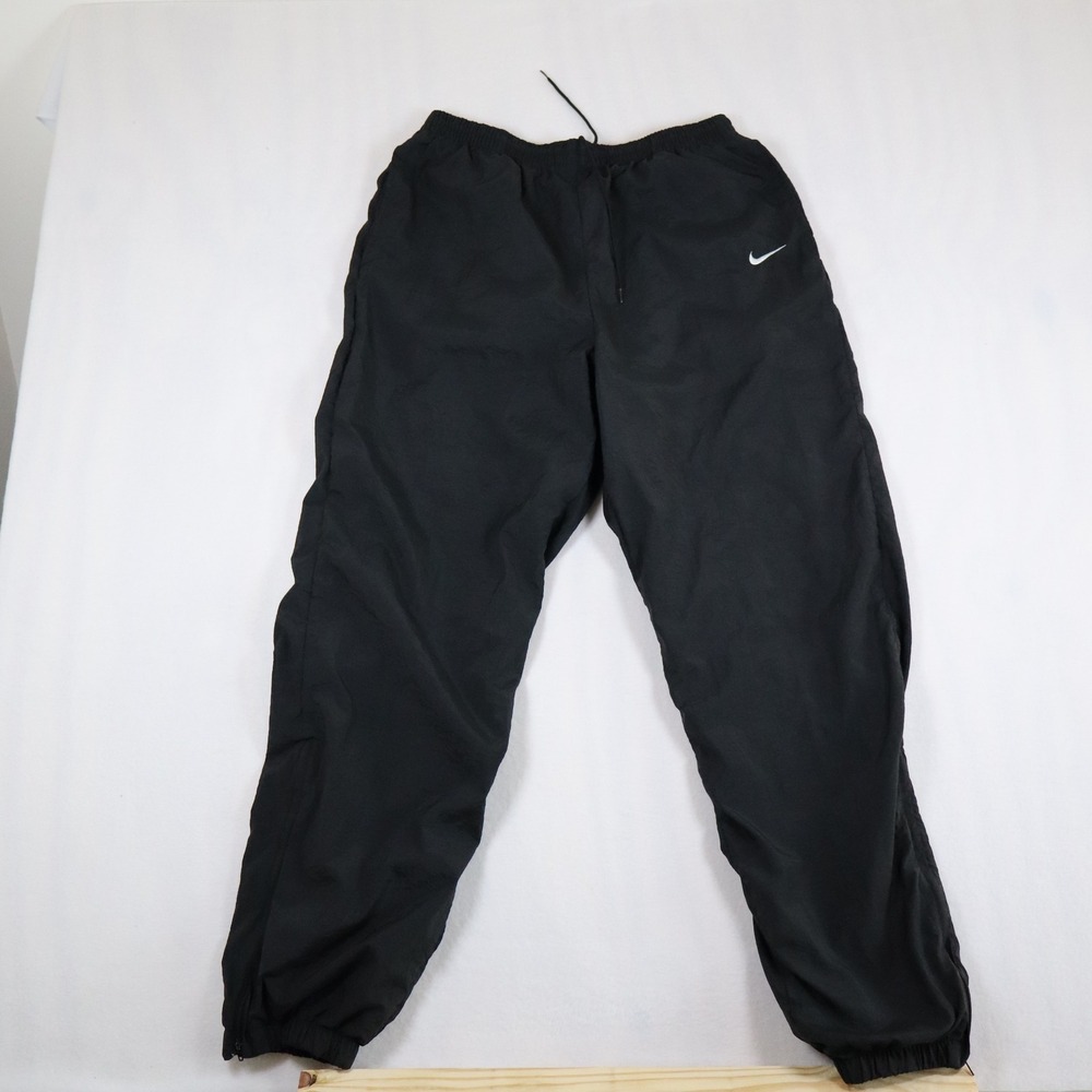 Vintage Nike Nylon Windbreaker Track Pants L Black White Tag Ankle Zip 90s Y2K